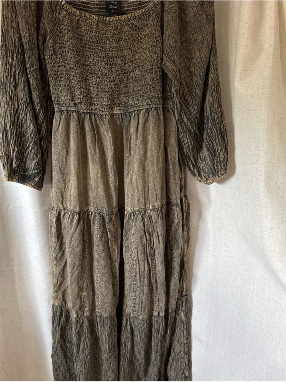 Smocked Tiered Maxi Dress in Olive Green